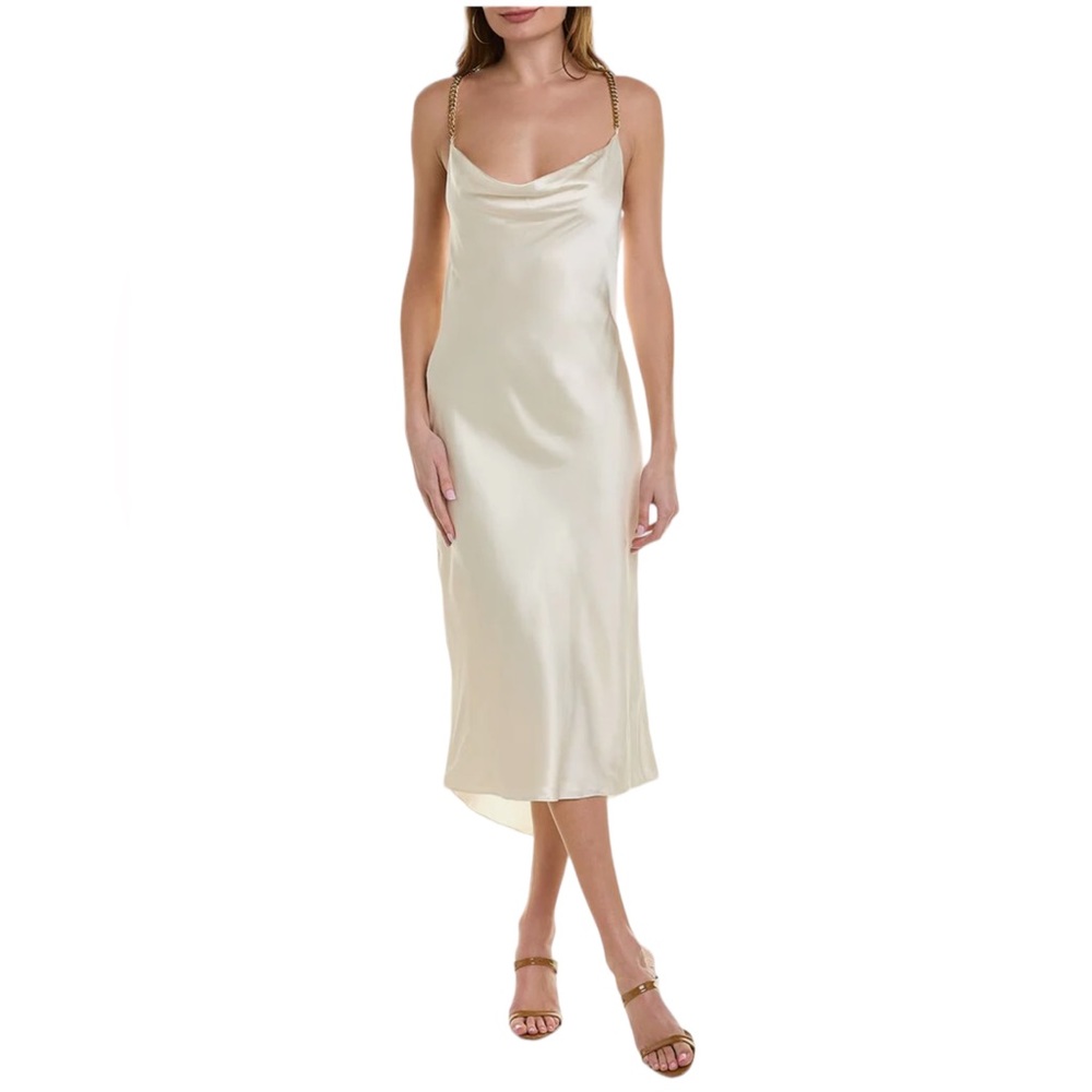 NWOT Courtney Chain Strap Slip Dress, Ivory/Med